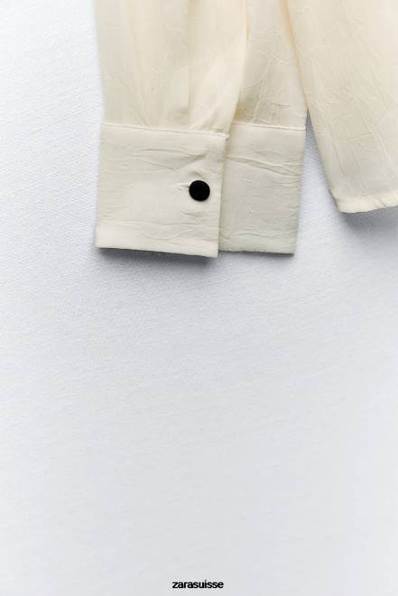 Zara vêtements P66V293 femmes chemise à cravate effet froissé écru