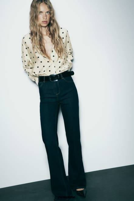 Zara vêtements P66V295 femmes chemise à pois écru/noir