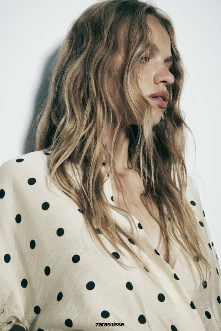 Zara vêtements P66V295 femmes chemise à pois écru/noir