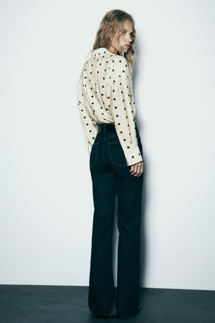 Zara vêtements P66V295 femmes chemise à pois écru/noir