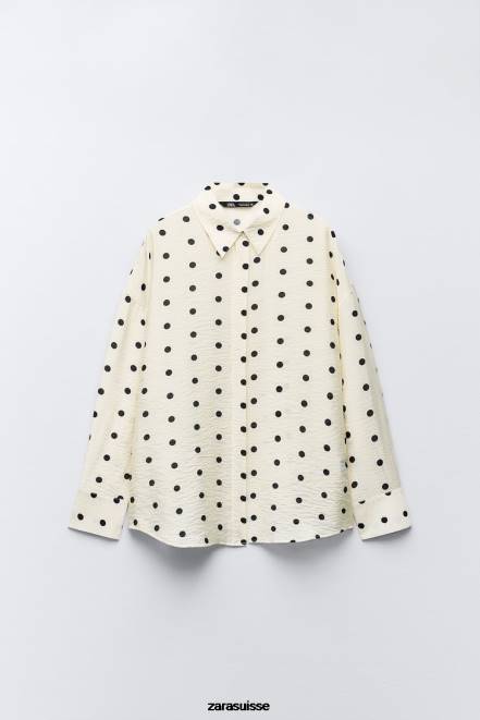 Zara vêtements P66V295 femmes chemise à pois écru/noir