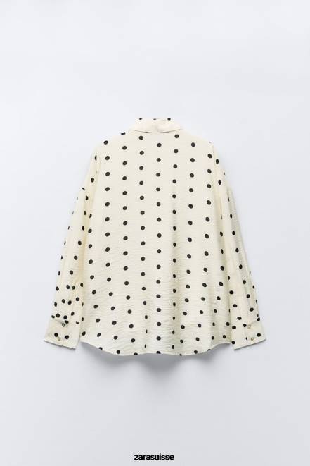 Zara vêtements P66V295 femmes chemise à pois écru/noir
