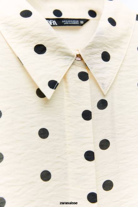 Zara vêtements P66V295 femmes chemise à pois écru/noir