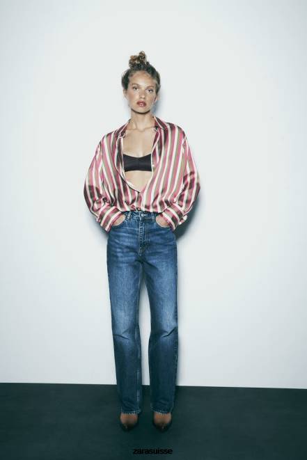 Zara vêtements P66V296 femmes chemise en satin rayé multicolore