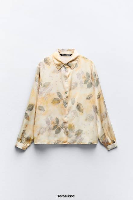 Zara vêtements P66V298 femmes chemise en satin imprimé multicolore