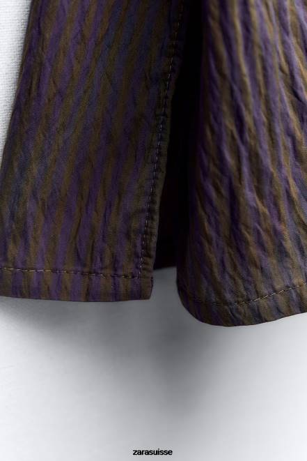 Zara vêtements P66V299 femmes zw collection chemise à rayures minimaliste multi/positionnelle marron/bleu