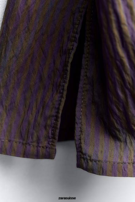 Zara vêtements P66V299 femmes zw collection chemise à rayures minimaliste multi/positionnelle marron/bleu