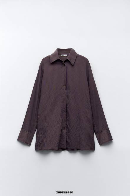 Zara vêtements P66V299 femmes zw collection chemise à rayures minimaliste multi/positionnelle marron/bleu