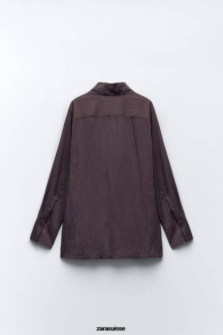 Zara vêtements P66V299 femmes zw collection chemise à rayures minimaliste multi/positionnelle marron/bleu