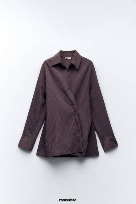 Zara vêtements P66V299 femmes zw collection chemise à rayures minimaliste multi/positionnelle marron/bleu