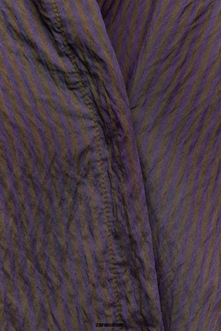 Zara vêtements P66V299 femmes zw collection chemise à rayures minimaliste multi/positionnelle marron/bleu