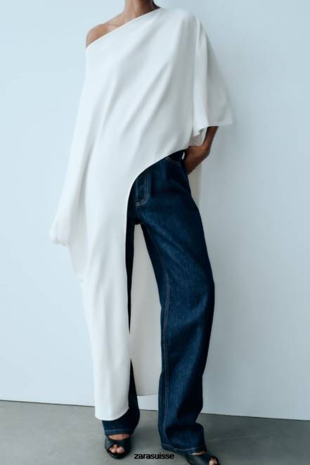 Zara vêtements P66V301 femmes blouse cape asymétrique écru