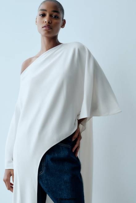 Zara vêtements P66V301 femmes blouse cape asymétrique écru