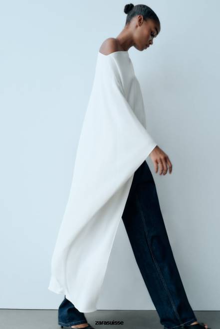 Zara vêtements P66V301 femmes blouse cape asymétrique écru