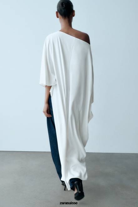 Zara vêtements P66V301 femmes blouse cape asymétrique écru