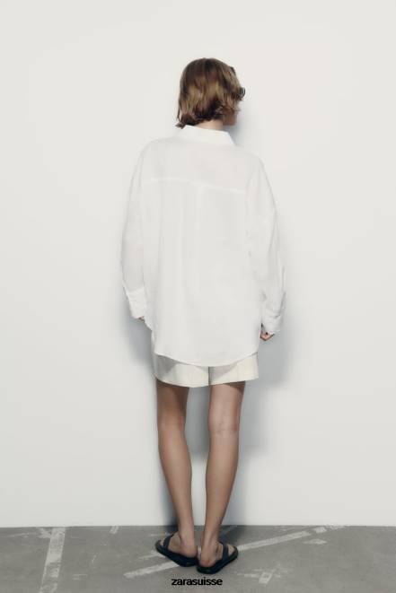 Zara vêtements P66V303 femmes Chemise 100% lin blanc