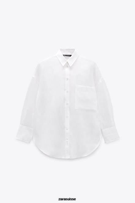 Zara vêtements P66V303 femmes Chemise 100% lin blanc