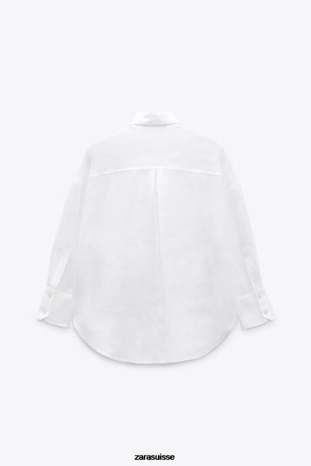 Zara vêtements P66V303 femmes Chemise 100% lin blanc