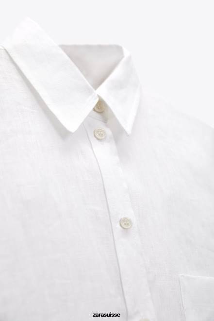 Zara vêtements P66V303 femmes Chemise 100% lin blanc