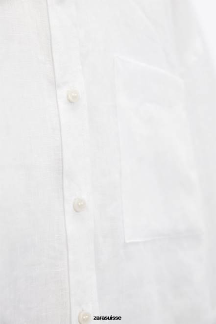 Zara vêtements P66V303 femmes Chemise 100% lin blanc