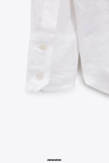 Zara vêtements P66V303 femmes Chemise 100% lin blanc