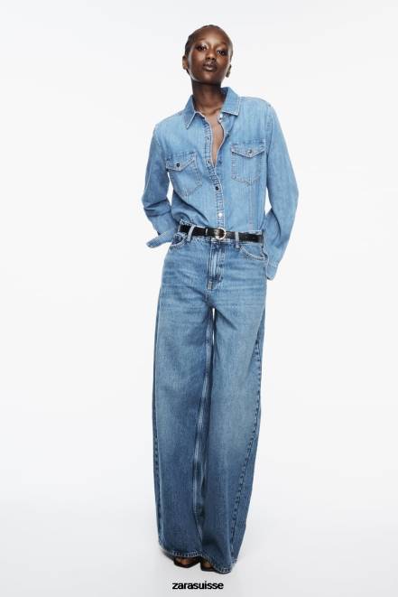 Zara vêtements P66V305 femmes chemise en jean z1975 bleu moyen
