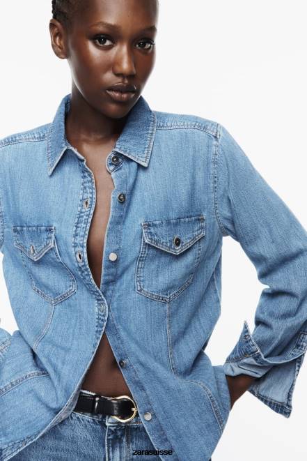Zara vêtements P66V305 femmes chemise en jean z1975 bleu moyen