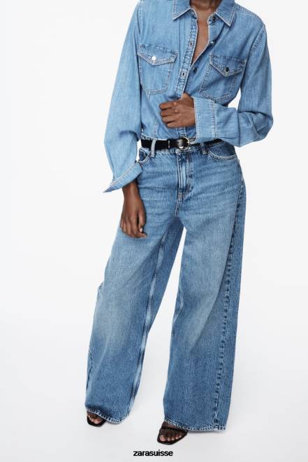 Zara vêtements P66V305 femmes chemise en jean z1975 bleu moyen