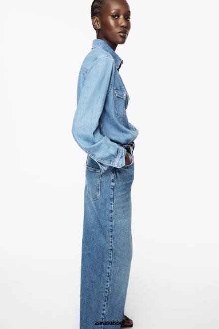 Zara vêtements P66V305 femmes chemise en jean z1975 bleu moyen