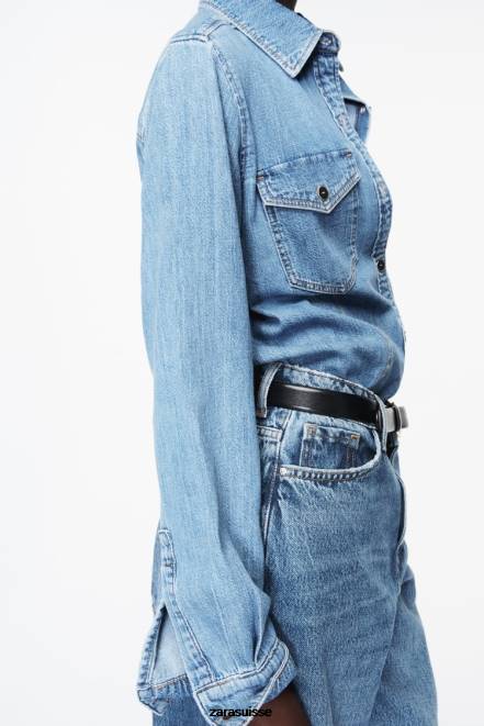 Zara vêtements P66V305 femmes chemise en jean z1975 bleu moyen