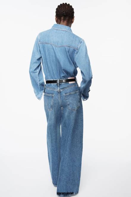 Zara vêtements P66V305 femmes chemise en jean z1975 bleu moyen