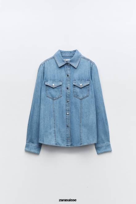 Zara vêtements P66V305 femmes chemise en jean z1975 bleu moyen