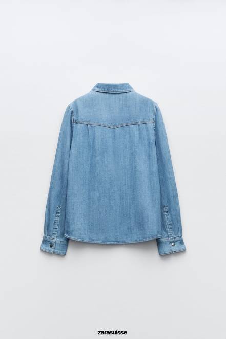 Zara vêtements P66V305 femmes chemise en jean z1975 bleu moyen