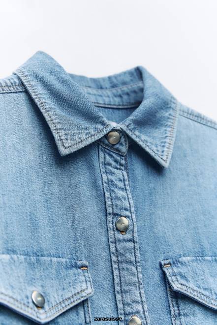 Zara vêtements P66V305 femmes chemise en jean z1975 bleu moyen