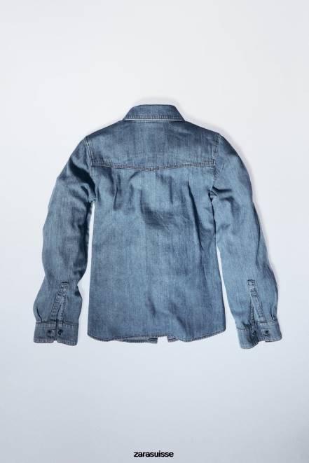 Zara vêtements P66V305 femmes chemise en jean z1975 bleu moyen