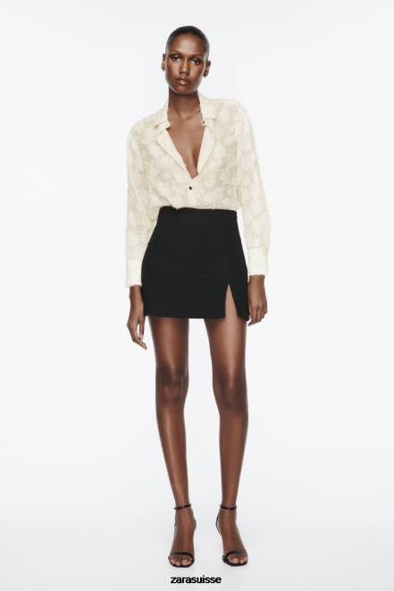 Zara vêtements P66V308 femmes chemise structurée à fleurs écru