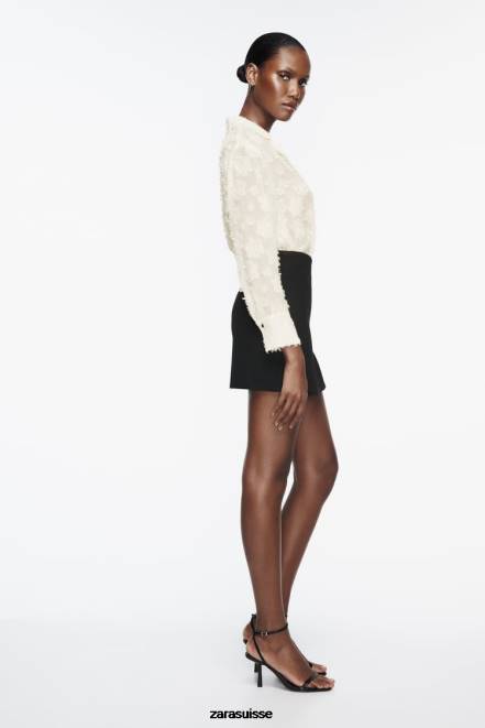 Zara vêtements P66V308 femmes chemise structurée à fleurs écru