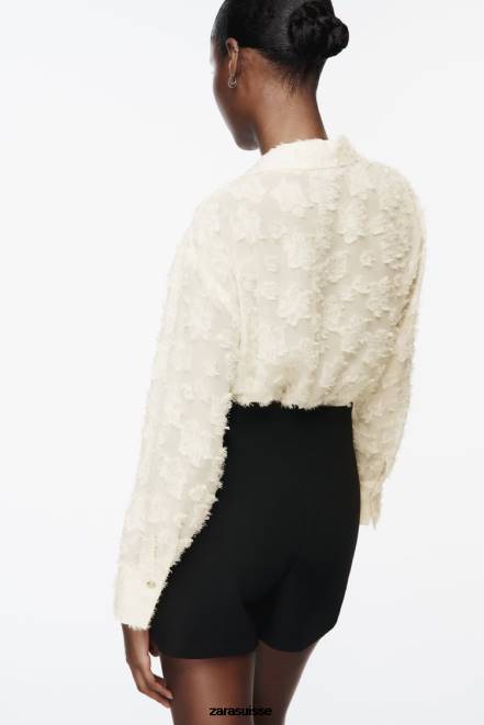 Zara vêtements P66V308 femmes chemise structurée à fleurs écru