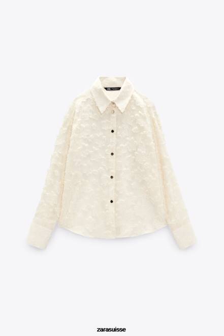 Zara vêtements P66V308 femmes chemise structurée à fleurs écru