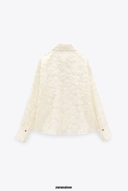 Zara vêtements P66V308 femmes chemise structurée à fleurs écru