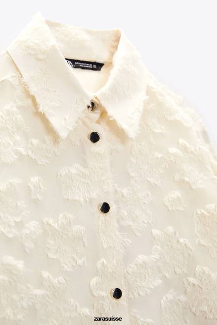 Zara vêtements P66V308 femmes chemise structurée à fleurs écru