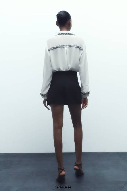 Zara vêtements P66V309 femmes chemise texturée combinée blanc d'huître