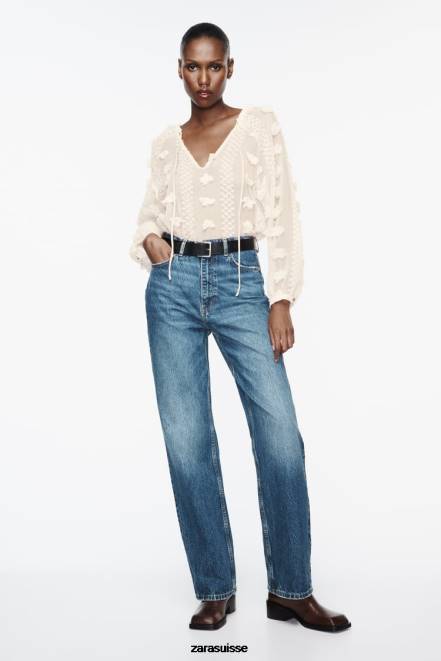 Zara vêtements P66V310 femmes chemise à fleurs 3d écru