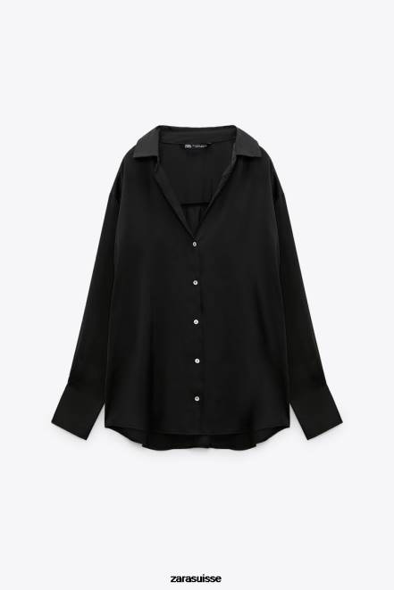 Zara vêtements P66V314 femmes chemise effet satiné noir