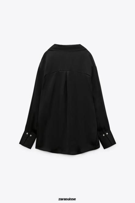 Zara vêtements P66V314 femmes chemise effet satiné noir