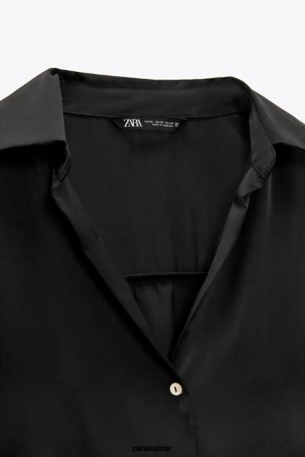 Zara vêtements P66V314 femmes chemise effet satiné noir