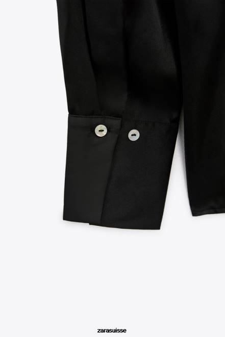 Zara vêtements P66V314 femmes chemise effet satiné noir