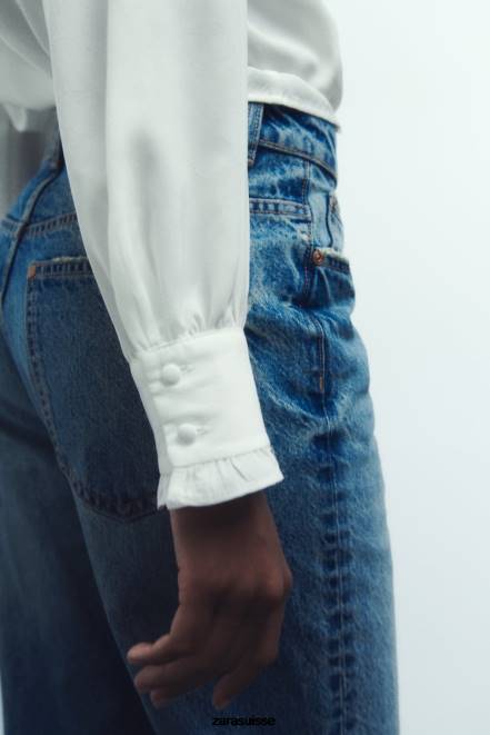 Zara vêtements P66V316 femmes chemise avec cravate contrastée blanc