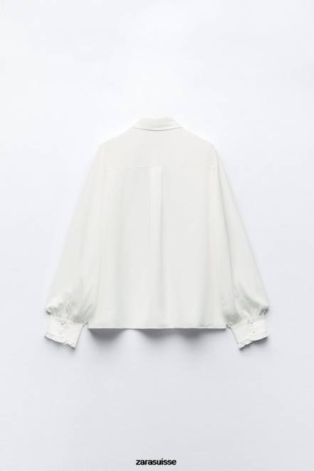 Zara vêtements P66V316 femmes chemise avec cravate contrastée blanc