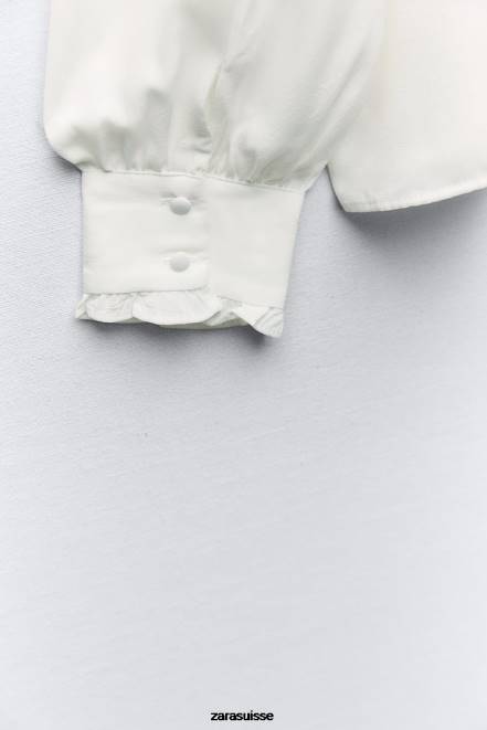 Zara vêtements P66V316 femmes chemise avec cravate contrastée blanc